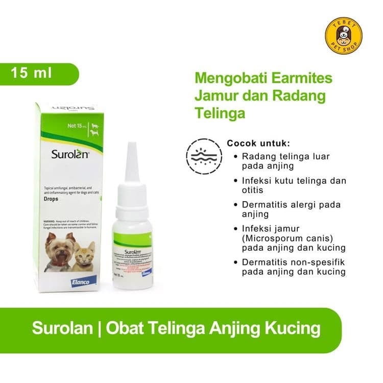 Image of Surolan 15ml Obat Telinga Anjing Kucing Anti Jamur, Ear Mites & Infeksi Telinga