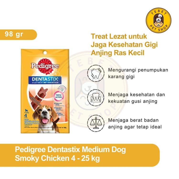 Image of pedigree dentastix 4-25kg medium dog 98gr Smoky Beef