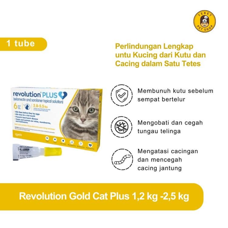 Image of Revolution Gold Cat 1,2KG-2,5KG | Obat Kutu & Cacing Kucing Harga 1 Tube