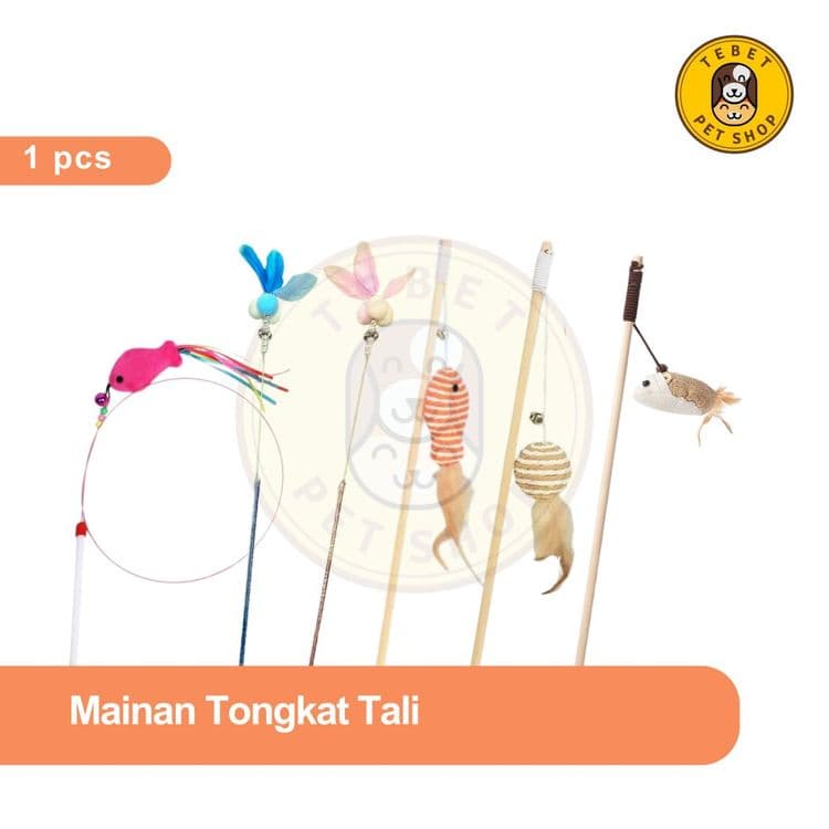 Image of Mainan Kucing Tongkat Kayu dengan Krincing dan Karakter