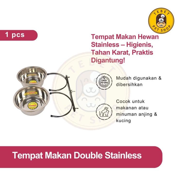 Image of Mangkok Makan Minum Gantung Double Stainless Anjing Kucing