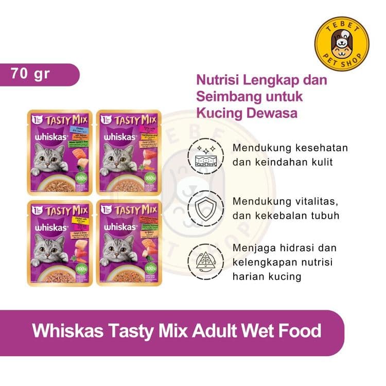 Image of Whiskas Tasty Mix 70gr Wet Food All Varian