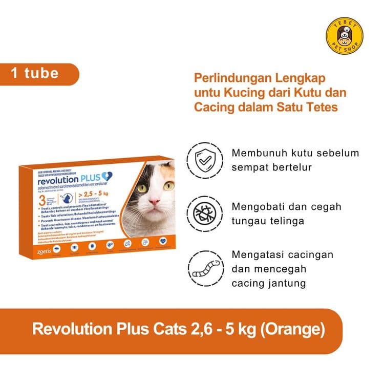 Image of Revolution Plus Orange Cat 2,5kg-4,9kg | Obat Kutu & Cacing Kucing Harga 1 Tube