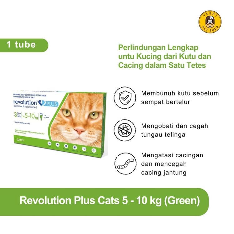 Image of Revolution Plus Green Cat 5KG-10KG | Obat Kutu & Cacing Kucing Harga 1 Tube